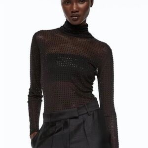 H&M Rhinestone Embellished Mesh Bodysuit